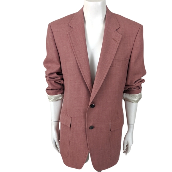 Vintage Jackets & Blazers - Vintage Oversized Blazer Linen Pink 80s Golf Hart Schaffner & Marx L